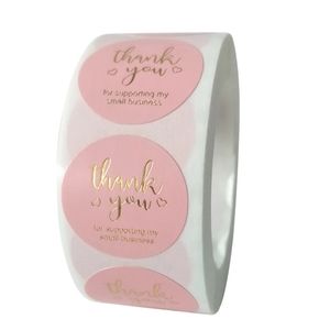 New Thank You ❤ pink circle sticker 500pcs roll